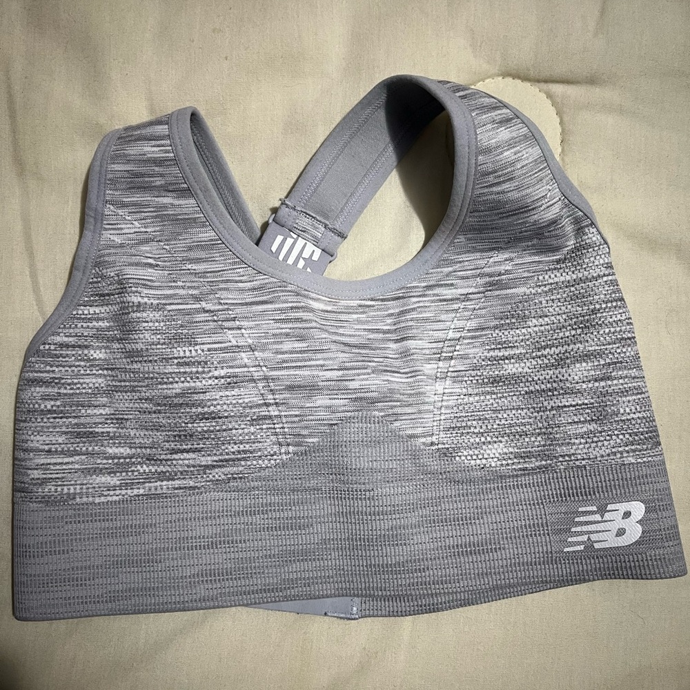 New Balance Gray Sports Bra with Racerback Design